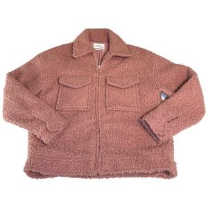 Relaxed Cropped Teddy Jacket – Dusty Rose Pink – Urban Outfitters (size S/P)